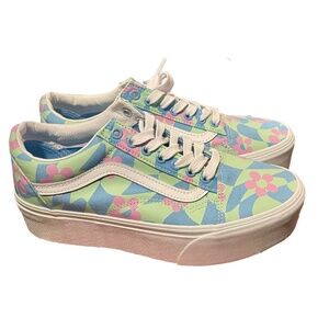 VANS: Old School Stac-Checkerboard Floral Blue/Pink
